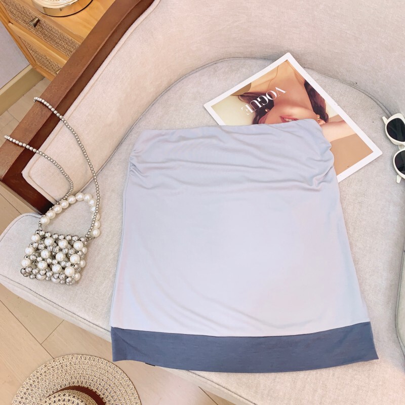 Set áo quây phối màu kèm chân váy bất đối xứng phong cách thanh lịch — Áo, Chân váy
