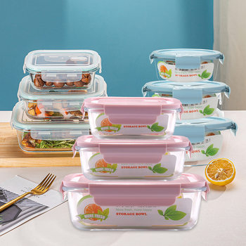 Glass Lunch Box Bowl Transparent Microwave Oven Rectangular Preservation Box Office worker Bento Box Household Round Preservation Bowl