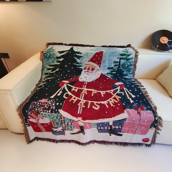 Christmas Santa Claus Cartoon Jacquard Tapestry Dustproof Full-Cover Sofa Throw Blanket Sofa Cover Camping Blanket