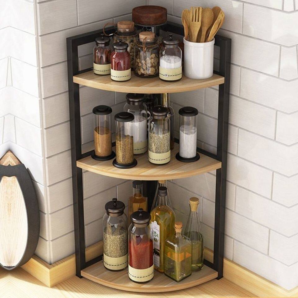 Corner Storage Rack, Spice Rack, Kitchen Supplies, Countertop Spice Rack, Stainless Steel Triangle Corner Storage Rack