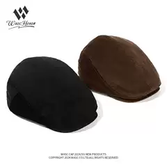 Japanese Style Old Retro Forward Hat Sun Hat Large Head Circumference Pure Color Versatile Warm Corduroy Beret Hat