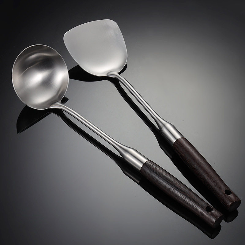 304 Stainless Steel Kitchen Cooking Tools Chicken Wing Wood Handle Cooking Spoon Spatula Pot Spoon Household Multi-Piece Gift Set