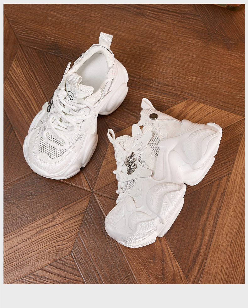 Giày sneaker nữ chunky đế dày lưới thoáng khí, gót siêu cao 8 cm — Xám, Trắng chi tiết 17
