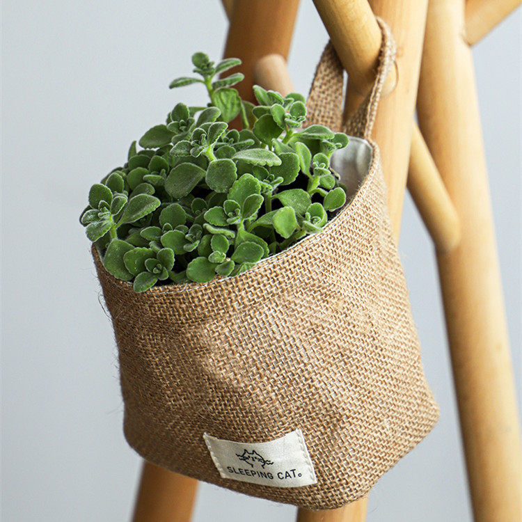 Jute Hanging Basket Small Desktop Sundry Storage Basket Cosmetics Storage Bucket Fabric Pen Holder Wall-Mounted Storage Basket