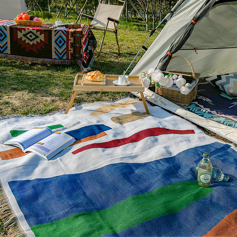 Cross-border foreign trade camping blanket moisture-proof picnic mat jacquard tapestry ins style sofa towel thread blanket multi-functional sofa blanket