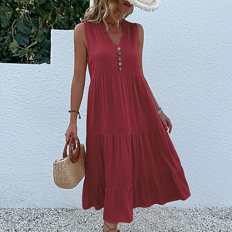 Summer Casual Sleeveless Dress Loose Fit Solid Color Comfortable Fabric Perfect for Everyday Wear Wholesale
