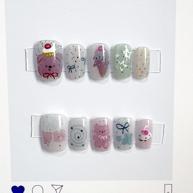 [Bow Tie Bear] Cat's Eye Hand-Wearing Nail Patch Nail Art False Nail 5090#