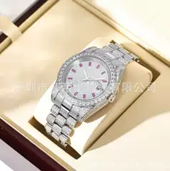 Iced-Out Full Diamond Men's Quartz Watch with Calendar, Inlaid with Zircon and Colored Diamonds, Unique Design, Stainless Steel, Waterproof Material