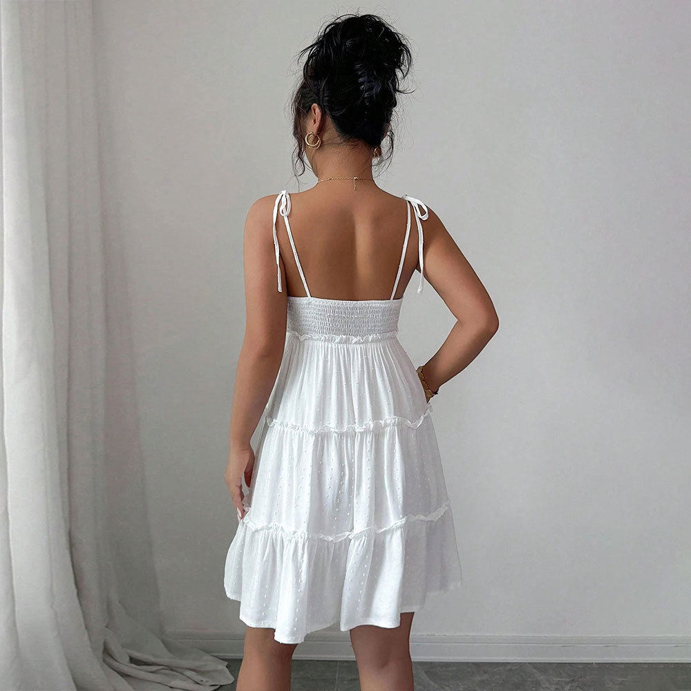 French Style Womens Summer Dress Elegant A Line Lace Up Sleeveless Cake Skirt Perfect for Casual Outings