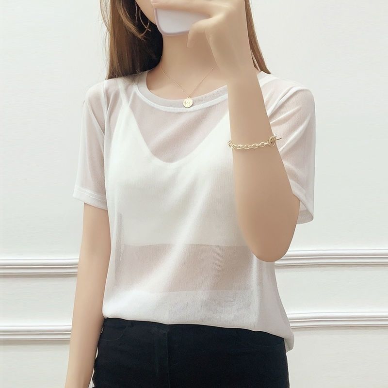 Sheer Mesh T Shirt for Women Short Sleeve Loose Fit Ice Silk Fabric Casual Layering Top for Everyday Wear Wholesale