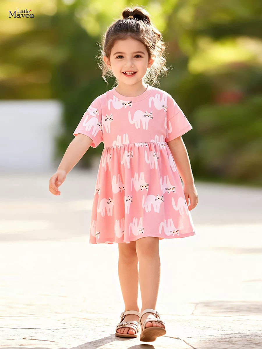 Style Girls' Dress, Summer Short-Sleeve Cotton Kids' Dress
