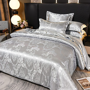 Cross-Border Direct Supply of European Satin Jacquard Four-Piece Set of Four-Season Light Luxury Bedding Supplies Aliexpress Supports Dropshipping