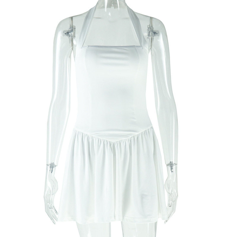 Fashionable Solid Color Backless A Line Dress Comfortable Sleeveless Spaghetti Strap Perfect for Parties and Summer
