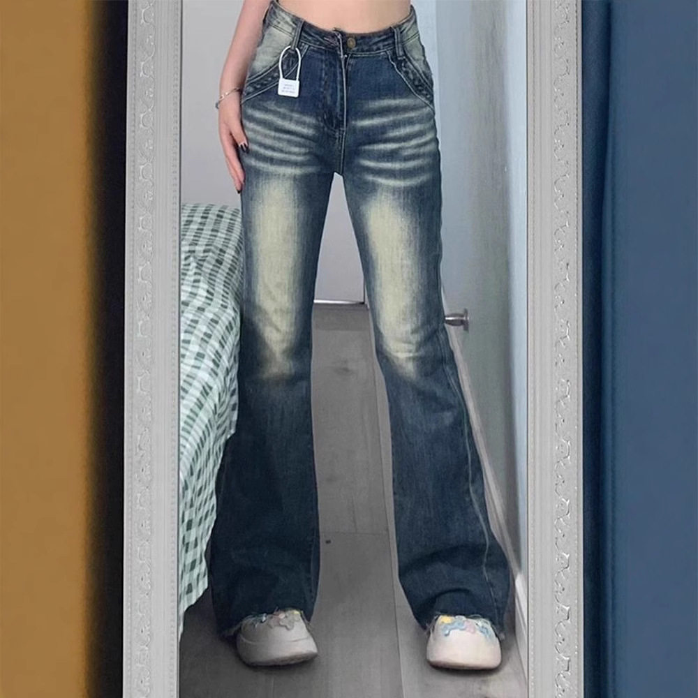 High Waisted Flared Jeans for Women Slim Fit Stretch Fabric Raw Hem Vintage Style Casual Wear Wholesale Available