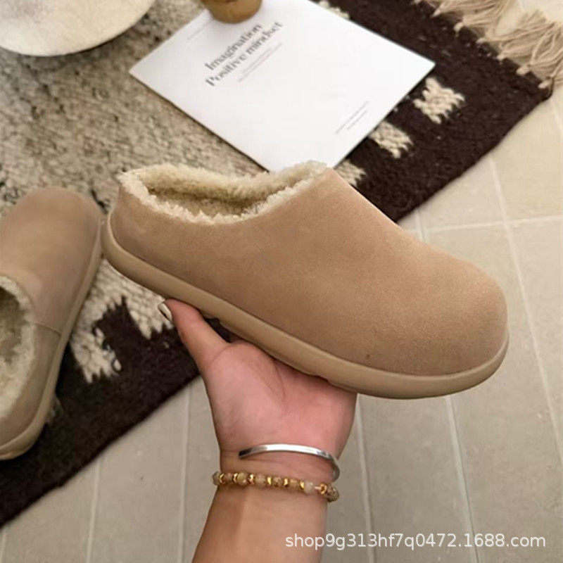 Iug Sanpo Little Potato Sheepskin Integrated Half Slippers Snow Boots Women's Cotton Winter Curly Potato Women's Slippers