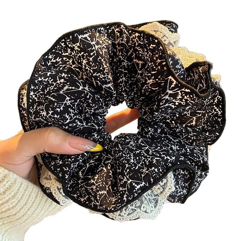 Korean Floral Lace Hair Band for Women, High-End Ball Head, Double-Layer Large Hair Accessories, Hair Rope Manufacturer Wholesale