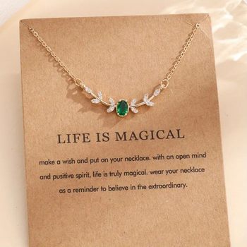 Cross-border Light Luxury Micro-inlaid Zircon Branch Necklace Emerald Pendant Pure Copper Color Preservation Clavicle Chain Factory Direct Sale Wholesale
