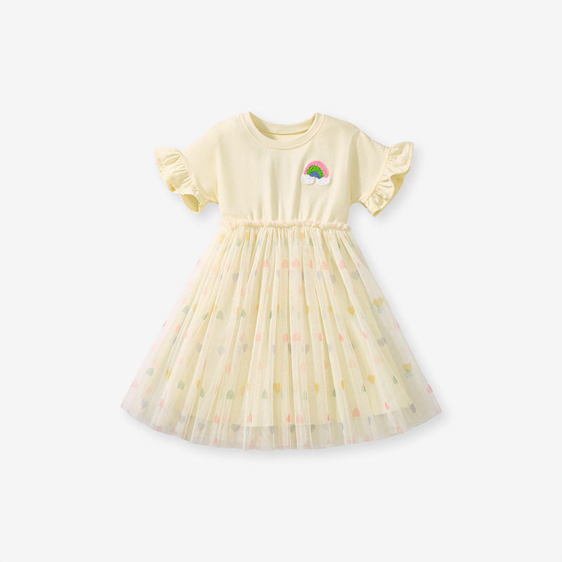 Cute Girls' Dress, Ruffle Sleeve Cotton Kids' Dress, Summer Girls' Tulle Skirt