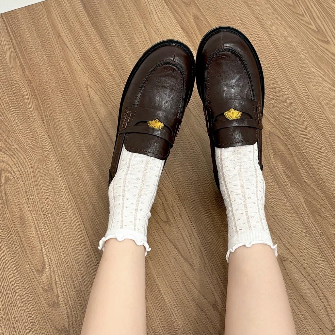Horsehide Version ~ Genuine Leather Gold Coin Loafers for Women, British Style, Versatile, Retro, Small, Low-heeled, jk Small Leather Shoes, Flats