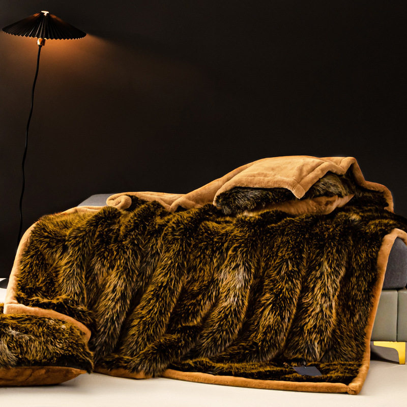 Cross-Border Imitation Fox Fur Blanket, Winter Thickened Blanket, Extra Thick Raschel Bed Blanket, Sofa