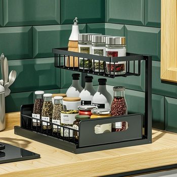 Kitchen Sink Storage Rack Household Pull-Out Condiment Rack Countertop Double-Layer Cabinet Storage Rack