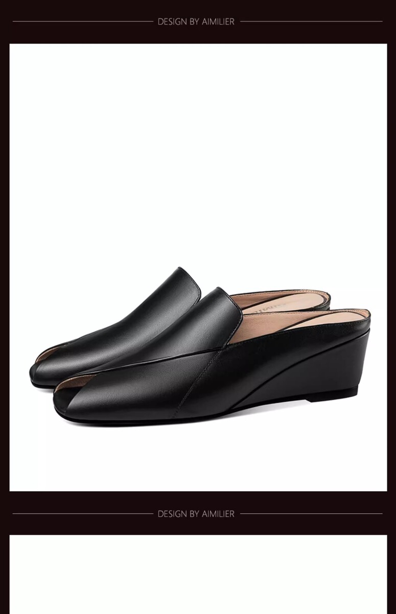 Dép sandal nữ mũi hở gót nêm 5cm phong cách tối giản, quai ngang dễ mang hằng ngày — Màu đen, Màu trắng be