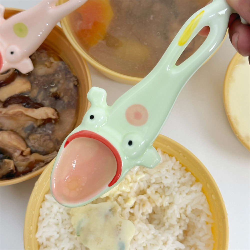 Wholesale Ugly Frog Spoon Internet Celebrity Healing Big Mouth Ceramic Dessert Spoon Spoon Spoon for Girls Ugly Cute Gift Funny