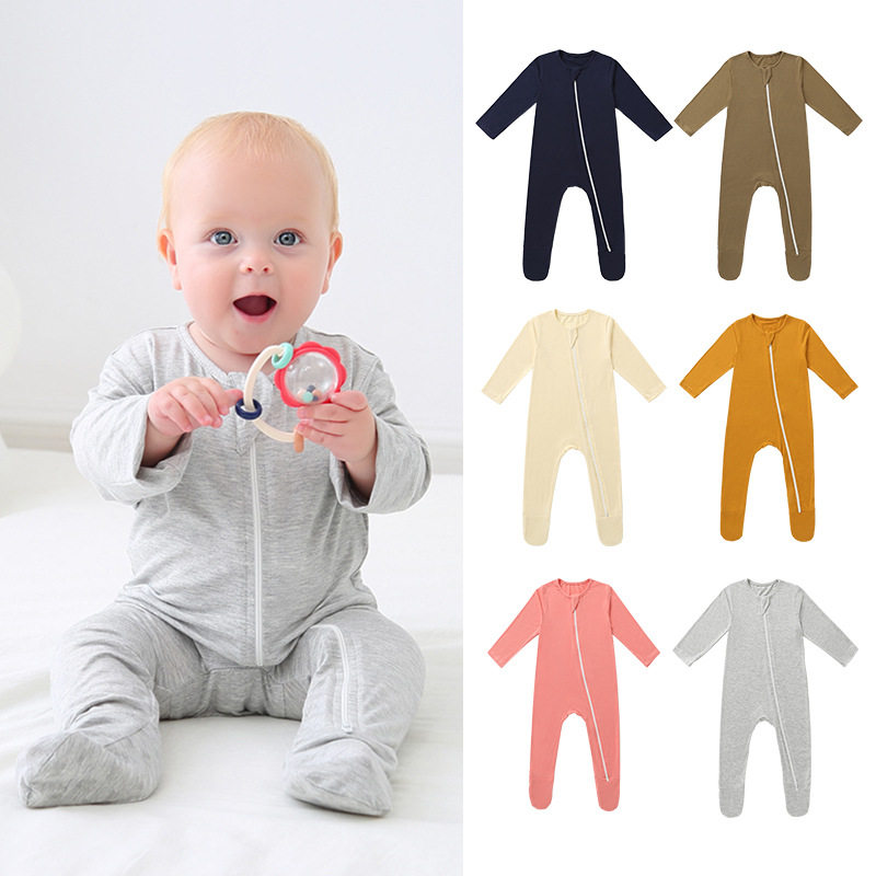 Baby Jumpsuit Bamboo Fiber Long-Sleeved Pajamas Newborn Clothes Spring Newborn Boy Romper Spring and Summer