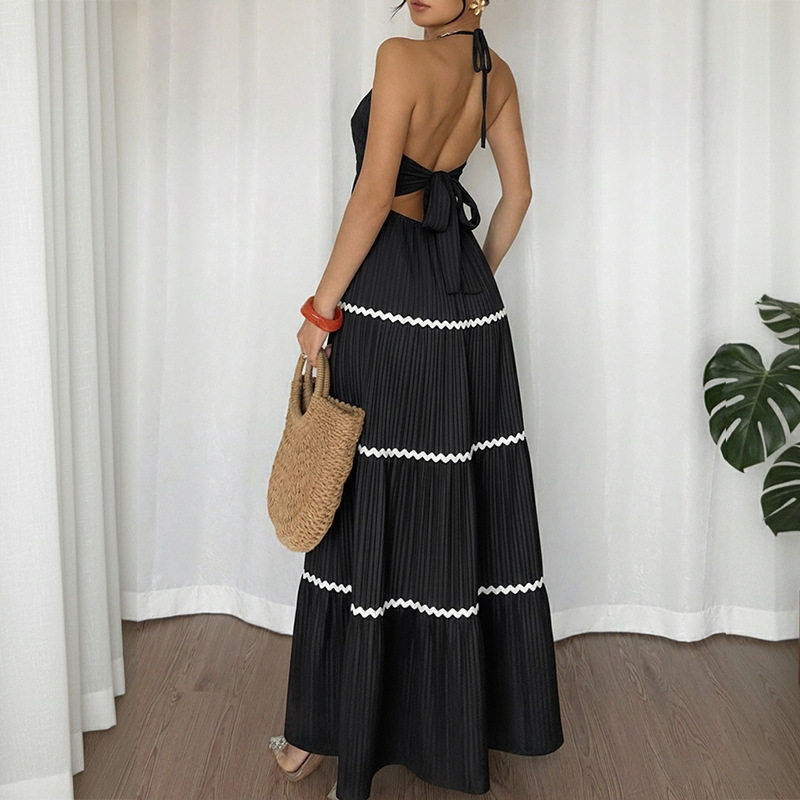 Color Block V Neck Halter Dress Sexy Cake Skirt Design Perfect for Vacations and Summer Events Wholesale Available