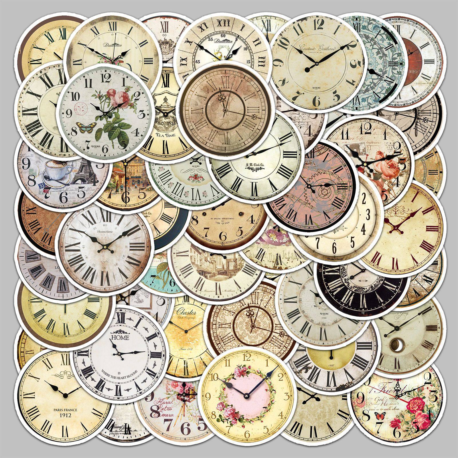 50 pieces of nostalgic clock stickers retro creative clock hand account mobile phone case luggage goo card Cup waterproof decoration