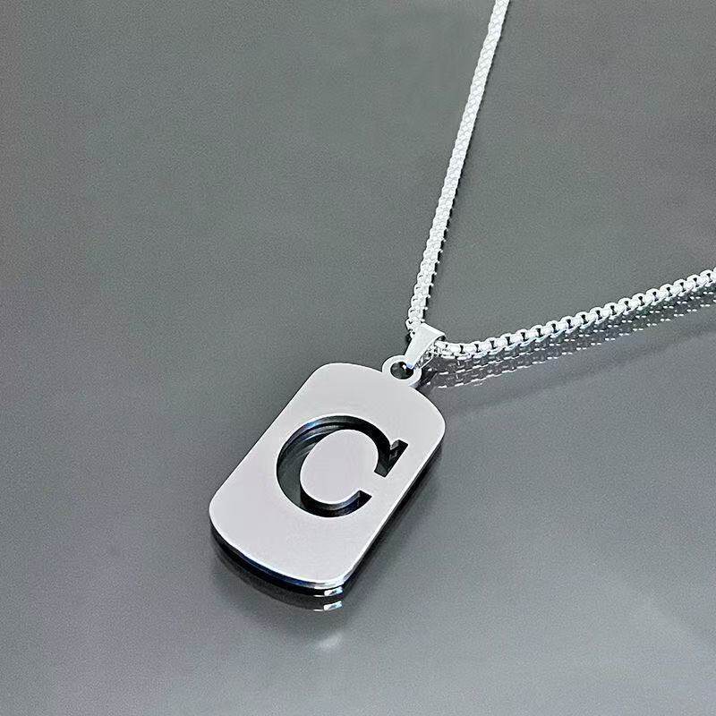 English 26 Letter Necklace Titanium Steel Necklace Male and Female Student Couple Clothing Accessories Niche Design Simple All-match Trendy