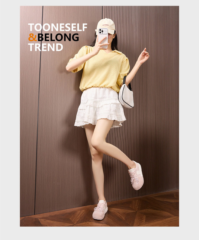 Giày sneaker nữ chạy bộ mesh thoáng đế dày chống trượt gót 3-5 cm — Hình cầu, Bột gạo trắng, Len nguyên chất chi tiết 12