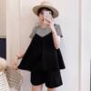 Pregnant Women's Summer suit Fashion Fake Two-piece Striped Patchwork Top Belly Shorts Outgoing Clothes Two-piece Set