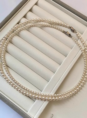 ivy施家正圆珍珠项链3mm-12mm奶油白色珍珠钛钢元扣锁骨链女百搭