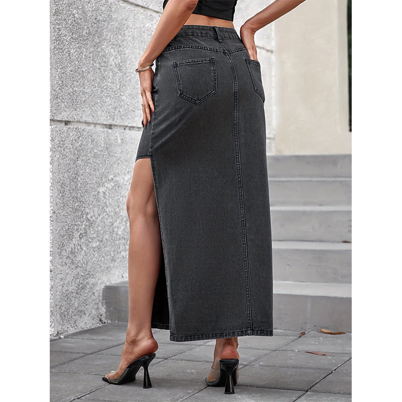 High Waisted Split Denim Skirt Fashionable Womens Apparel Trendy Casual Wear for Spring Summer Wholesale Available