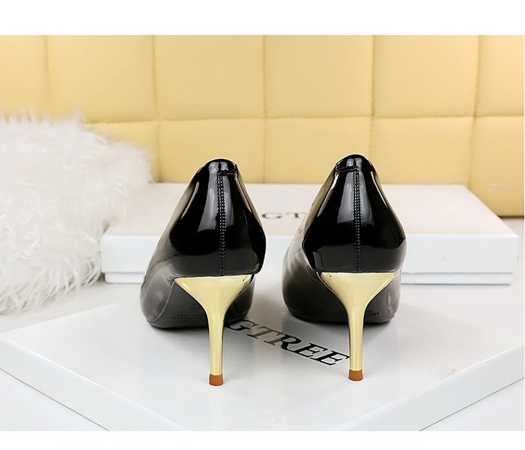Giày cao gót nữ mũi nhọn da bóng gót kim loại thanh mảnh tôn dáng — 7122-1 đen 10CM, 7122-1 màu nude 10CM, 7122-1 Rượu Vang Đỏ 10CM, 7122-A1 đen 7CM