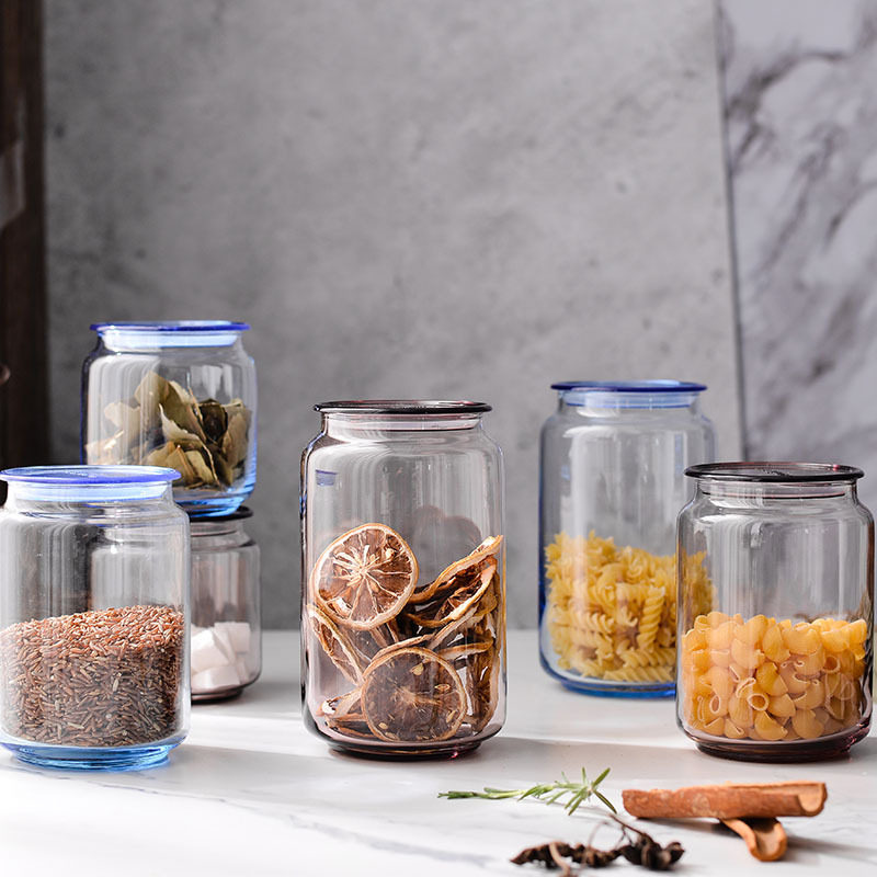 Lemeya Glass Storage Jar Transparent Household Kitchen Spice Storage Jar Nuts Grain Storage Box