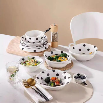 High-looking black and white polka dot ceremony ceramic rice salad bowl household bowl dish for one person tableware Bowl