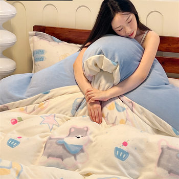 Anti-Static Class a Thickeneded Milk Velvet Four-Piece Set Fleece-Lined Coral Velvet Quilt Cover Winter Student Dormitory Home Quilt Cover 3