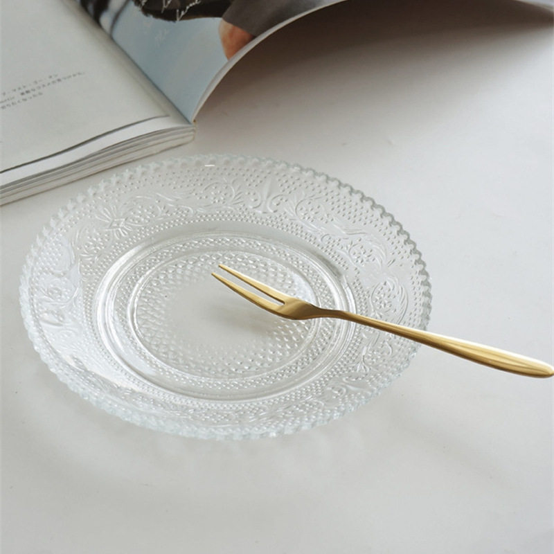 High-Quality Plate in Instagram Style, Dessert Plate for Cafes, Glass Plate with Vintage Relief, Round Cake Plate