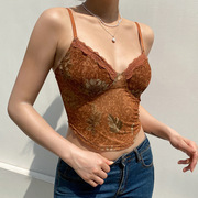Maple Leaf Printed Spice Girl Sling Vest Belt Chest Pad Inner Wearing Spring and Summer French Design Sense Niche Outer Wearing 