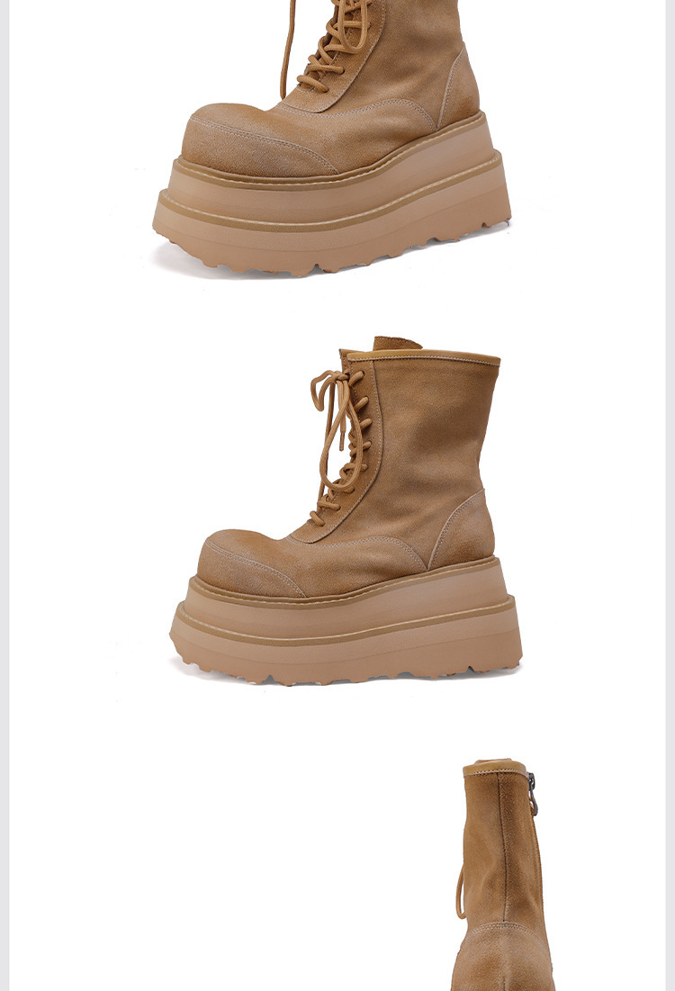 Boot Martin nữ đế dày cổ ngắn da bò thật tăng chiều cao — màu