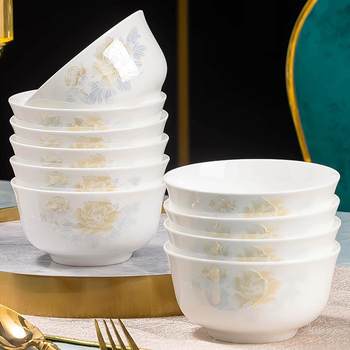 Jingdezhen Ceramic Rice Bowl for Home Use, High-Value Chinese-Style Simple Anti-Scalding Large Soup Bowl, Dish Plate, Fish Plate, Bone China Tableware