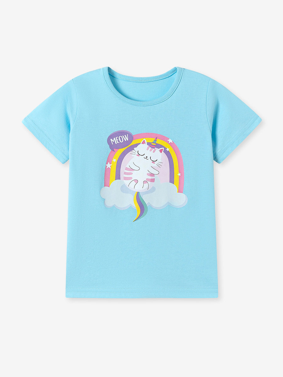 Summer Short-sleeve Girls' Set, [Style] Cartoon Kids' T-shirt, Cute Baby Top