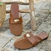 Cross-Border Large Size Metal Buckle Toe-Toe Mesh Slippers for Women 2025 Summer New European and American Fashion Women's Slippers Breathable and Comfortable