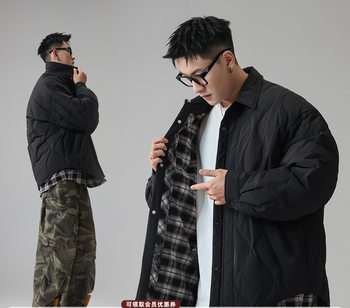 Trendy Men's Winter 2025 New Lightweight Checkered down Jacket with Detachable Collar