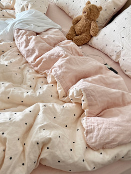 Class a Cotton Aerobic Double-Layer Yarn Bed Four-Piece Set Pure Cotton Maternal and Infant Grade Polka Dot Gauze Quilt Cover Dormitory Three-Piece Set
