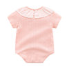 Summer Pure Cotton Baby Short-Sleeve Romper for Girls with Ruffle Collar, Breathable Jacquard Jumpsuit, Thin Newborn Crawling Suit