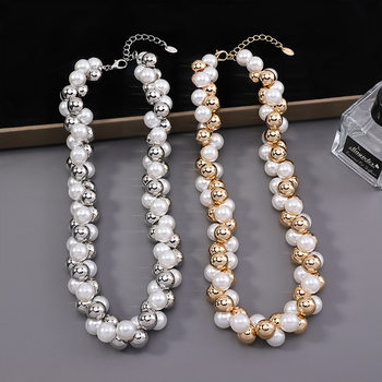 Cross-Border New Grape Bunch Baroque Jewelry Necklace Women's High-End Imitation Pearl Beaded Necklace Clavicle Chain Necklace