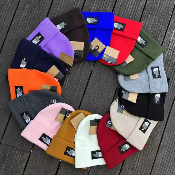 Cross border trendy cold hat rolled edge warm ski hat woven label 80g thick acrylic knitted hat yarn hat